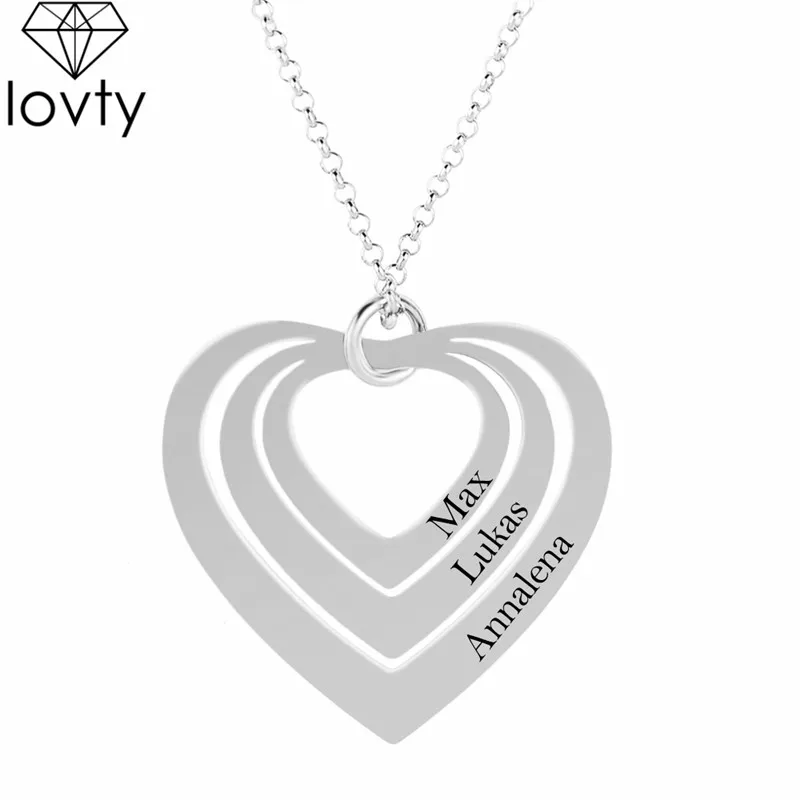 

lovty 3 Hearts Personalized Custom Necklace Engraved Name Pendant Necklace Lover's Necklace Gift for Her Fashion Jewelry