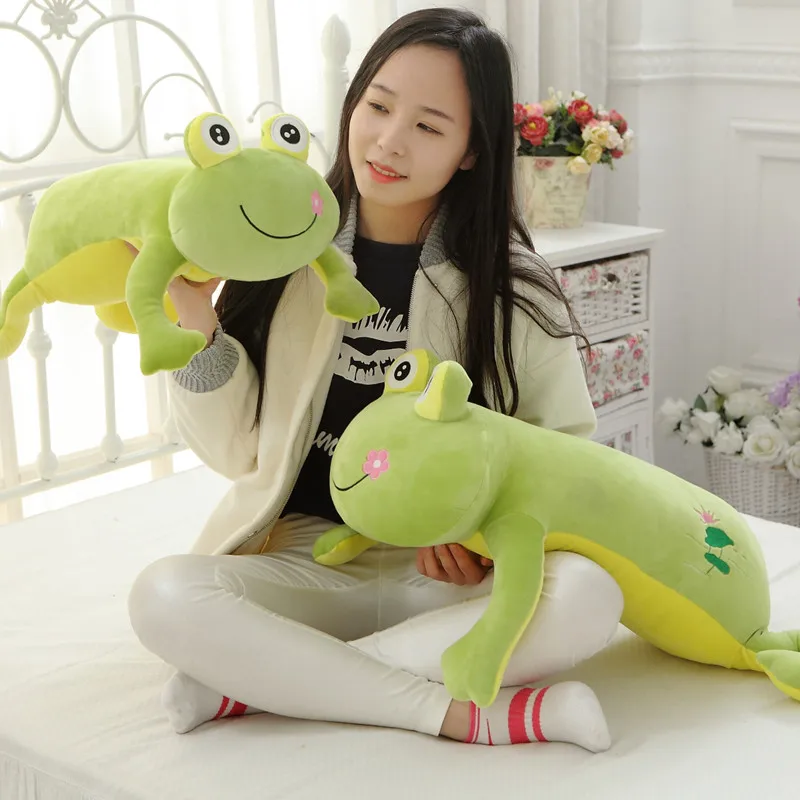 Lying Green Frog Bolster Toy Stuffed Big Eyes Frogs Long Body Animal