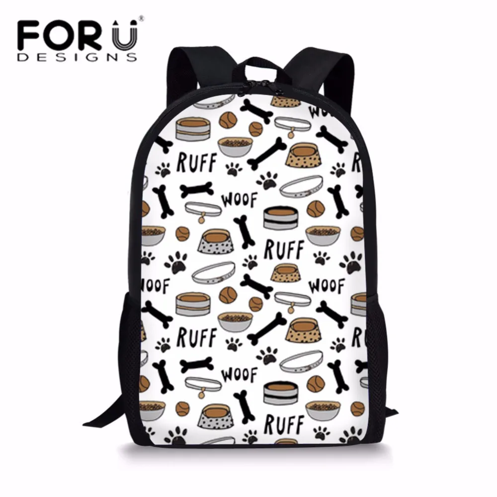 FORUDESIGNS Children's Backpack School Bag for Teenagers Dog Bone Paw Printing Backpacks Infant