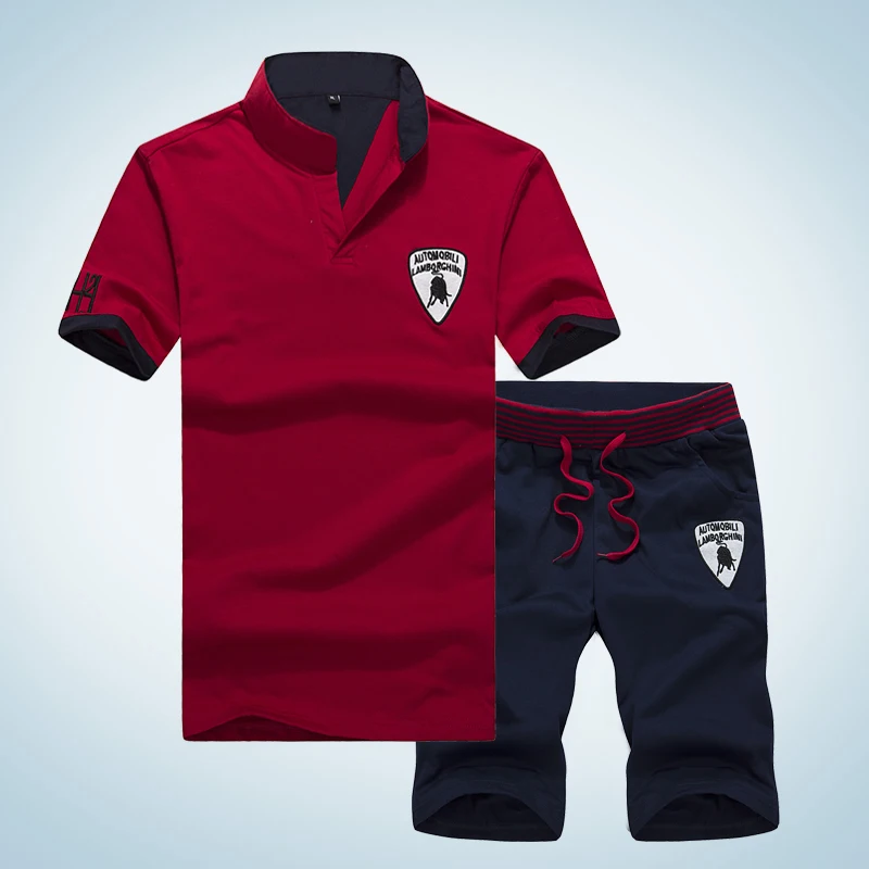 Plus size 4xl Men Summer Tracksuit Set Short Sleeve T-shirt +Shorts 2 pieces set Sportwear Tops shorts Male Suit Tracksuit