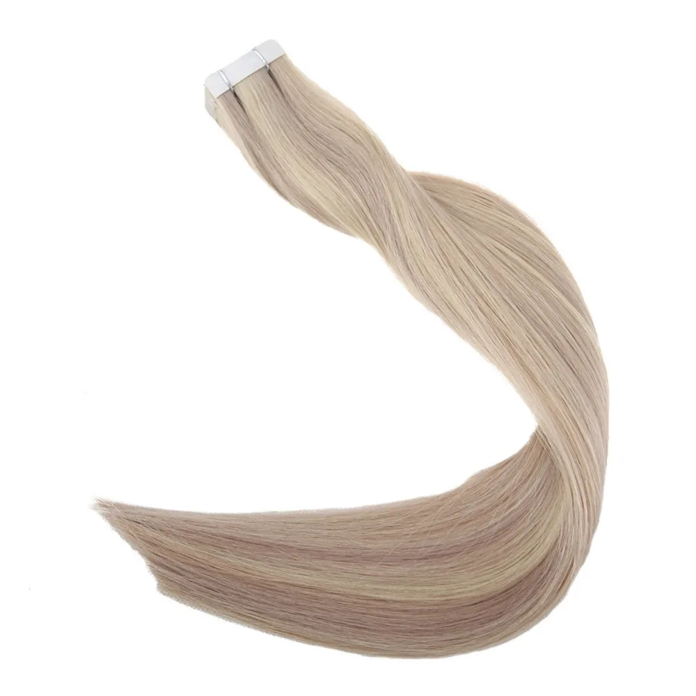 

Full Shine Highlight Tape in Human Hair #18/24/60 Blonde 50g Tape in Hair Extensions Glue on Hair Extension machine made remy