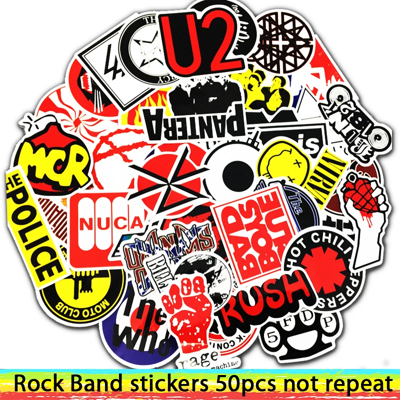 

50 PCS Rock Band Music StickersGrean Day RHCP Dead Kennedys for Children to Laptop Suitcase Guitar Fridge Bicycle Car