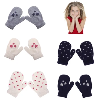 

1 pair Multi-Color Dot Star Heart Pattern Mittens Girls Soft Knitting Warm Gloves Fashion Full Finger Gloves Accessories