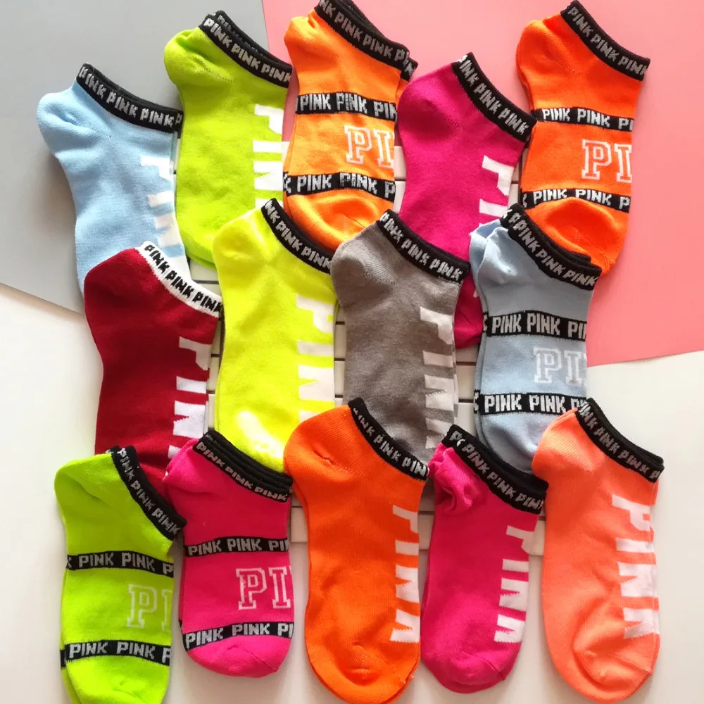 

Wholesale Hot PINK socks new unisex cotton mix random color not can choose letters sport ankle Sock Color randomised