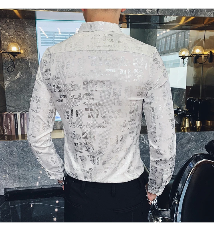 Camisa Social, приталенные, серебристые, золотые, с принтом, рубашки, Camisa MasculinaRopa De Hombre, повседневные рубашки, мужские Клубные рубашки, дизайнерские