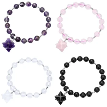 

SUNYIK 8mm Stones Beads Healing Crystal Stretch Bracelet with Merkaba Star Charm 7" Unisex