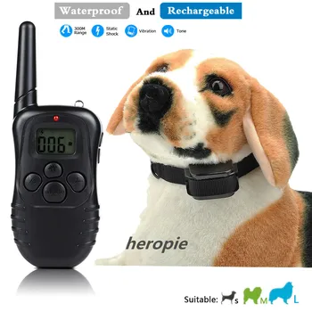

Heropie Newest Best Promotion Shock Vibra Remote Control LCD 300M Rechargeable And Waterproof Electric Pet Dog Training Collar