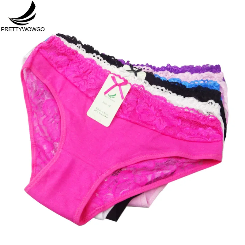 Prettywowgo 6 pcs/lot Women Underwear 2019 Sexy Lace 6 Candy Color Women's Cotton Panties 887