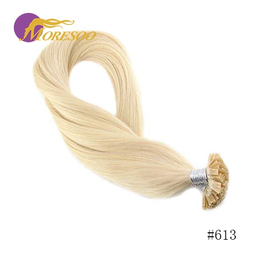 Moresoo Bleach Blonde#613 прямые накладные волосы Remy с плоским кончиком, 1,0 г/локон, 50 г/упак - Цвет: #613