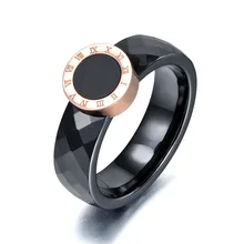 Jeemango римскими цифрами кольцо украшения для Для женщин розового золота Цвет Керамика Титан Сталь обручальные кольца для Для женщин Anneaux R17159