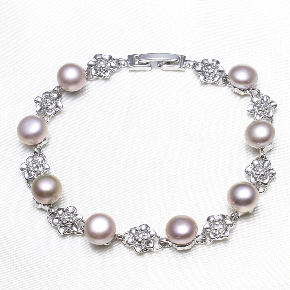 

YYW New Bridal Wedding Jewelry Pink Purple White Coffee Natural Real Pearl Bracelet Bangles Flower Pearl Charm Beaded Bracelets