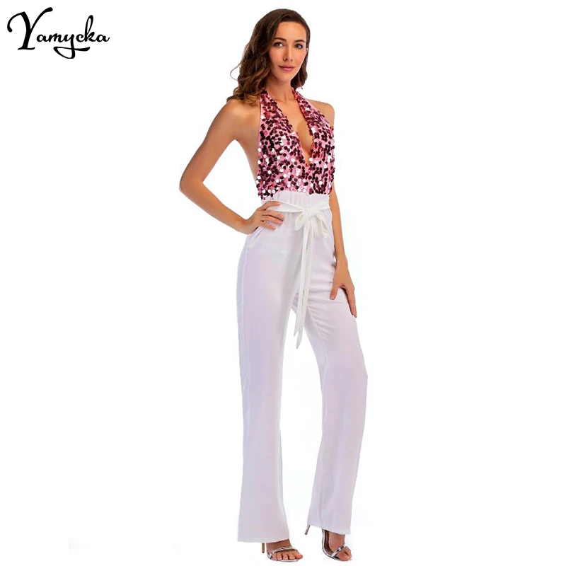 Sexy Rompers Womens New Arrivals Jumpsuit for Women Sequins Patchwork Summer Elegant Bandages Club Party Bodysuit Overalls 2018