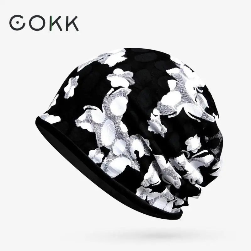 

COKK Winter Hat Women Velvet Thick Warm Beanie Ladies Lace Butterfly Pattern Ponytail Turban Hat Female Gorro Mask Scarf Bonnet