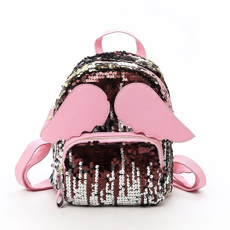 

Shouldered bag 2018 summer new backpack colorful sequins School bag angel wing Female Travel Bags A055
