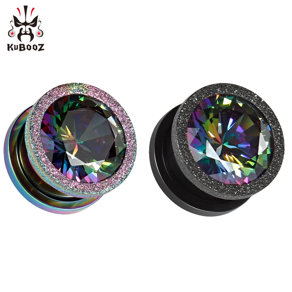 

Kubooz piercing stainless steel screw zircon crystal Grind arenaceous ear plugs and tunnels body jewelry ear gauges pair selling