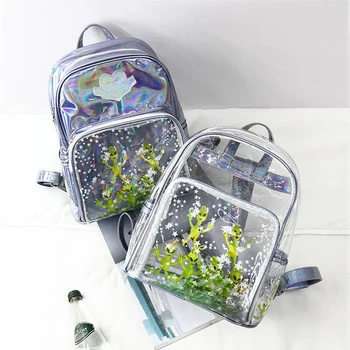

Laser backpack students in 2020 new ultra-perspective Harajuku alien transparent sequins star shoulder bag z954