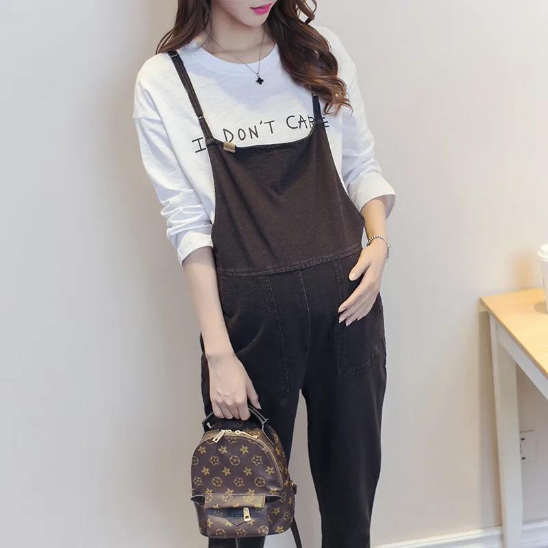 

Cotton Maternity Pants Free Size Pregnancy Overalls Pregnant Women`s Loose Suspender Trousers Black Color Maternity Clothing