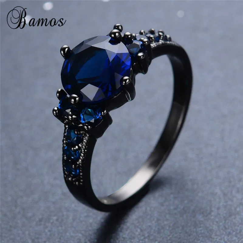 Bamos Трендовое кольцо на палец темно-синего цвета, ретро кольцо с фианитами для мужчин и женщин, черное Золотое ювелирное изделие, Новое поступление