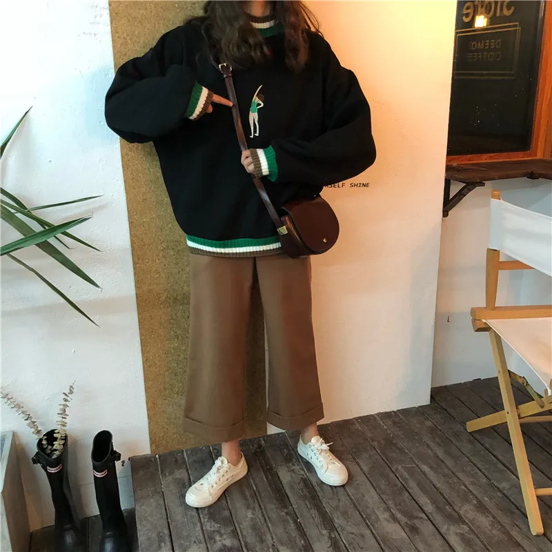 Mr.nut autumn and winter new Korean version of the color matching embroidery small thick loose hooded hoodie women Mr.nut autumn and winter new Korean version of the color matching embroidery small thick loose hooded hoodie women