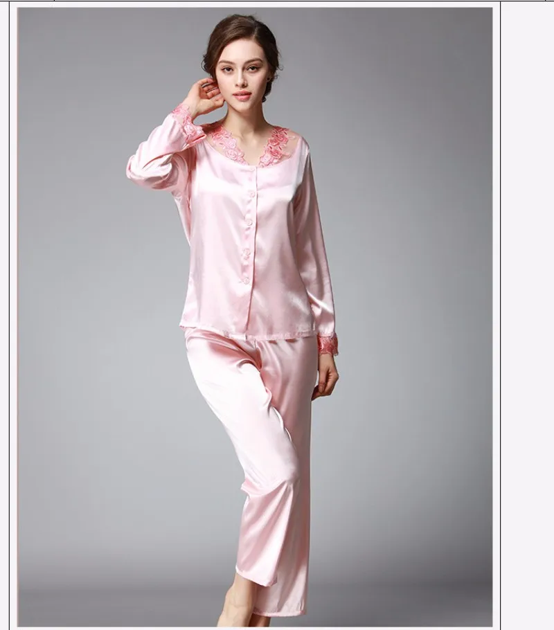 SSH037 весенне-осенняя Женская атласная Шелковая пижама, пижама, штаны для сна, Высококачественная женская ночная рубашка, женская сексуальная пижама