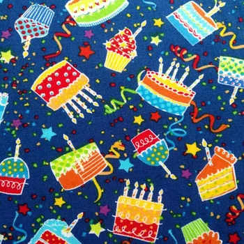 

New Wide 105cm Cartoon Birthday Cake Cotton Fabric Blue Bottom Birthday Cake Cotton Fabric Sewing DIY Baby Clothing Girl's Dress