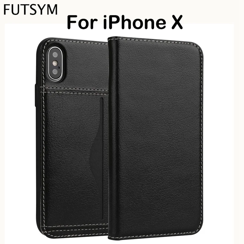 Genuine Real Leather Smart Flip Wallet Stand Card Holder Phone Bags for iPhone X Case Luxury Brand 360 Degree Protect Ultra Thin