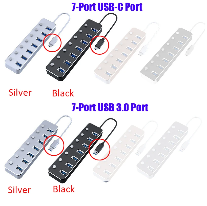 7 портов USB 3,0 Мобильный док-станция для подзарядки телефона внешний жесткий диск type-C кабель для передачи данных для ноутбука многофункциональный концентратор док-станция