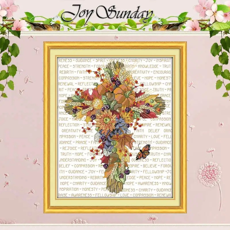 Buy Flower Cross patterns counted Cross Stitch 11CT
