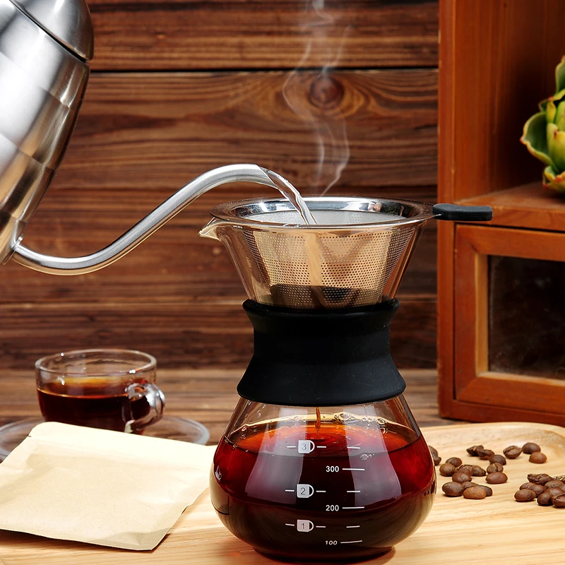 Vierte la cafetera de goteo Manual cafetera de carafé con filtro permanente acero inoxidable|maker stainless steel - AliExpress