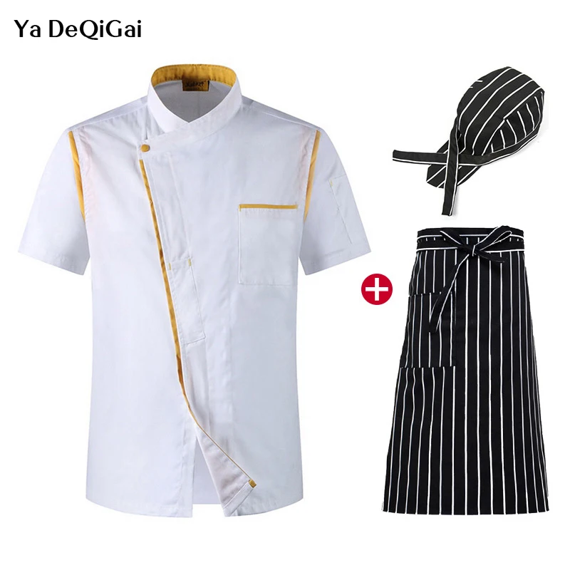 Короткий рукав рабочая одежда Еда для вызова обслуживания в отелях кухня дышащие тонкие шеф-повар куртка унисекс шеф-повар форма офицантки