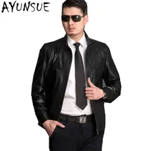 AYUNSUE Овчина натуральная кожа куртки пальто Chaqueta Cuero Hombre черная Высококачественная Мужская кожаная куртка мотоциклетная FYY587