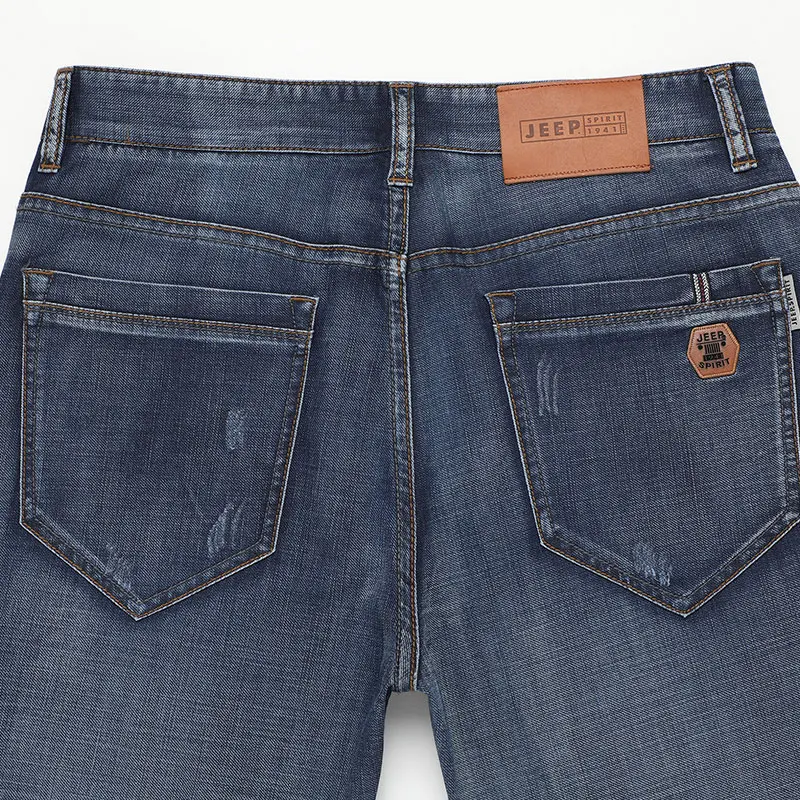 2019 Spring Summer JEEP Brand Cotton Jean Elastic Mens Casual Full Length Mid Waist Straight Jeans Cotton Pants Fashion Trousers (25)