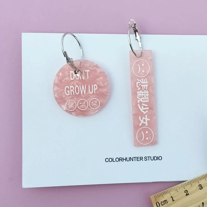 

Korea Handemade Creative irregular Acrylic Funny Square&Round Shaped With Cute Letter Earring Hyperbole Dangle Earring Jewelry