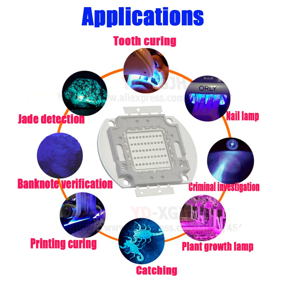 Высокая мощность 400нм 405нм светодиодный чип 1 Вт 3 Вт 5 Вт 10 Вт 20 Вт 30 Вт 50 Вт 100 Вт УФ фиолетовый для 400нм COB DIY ультрафиолетовые огни анти-поддельный принтер