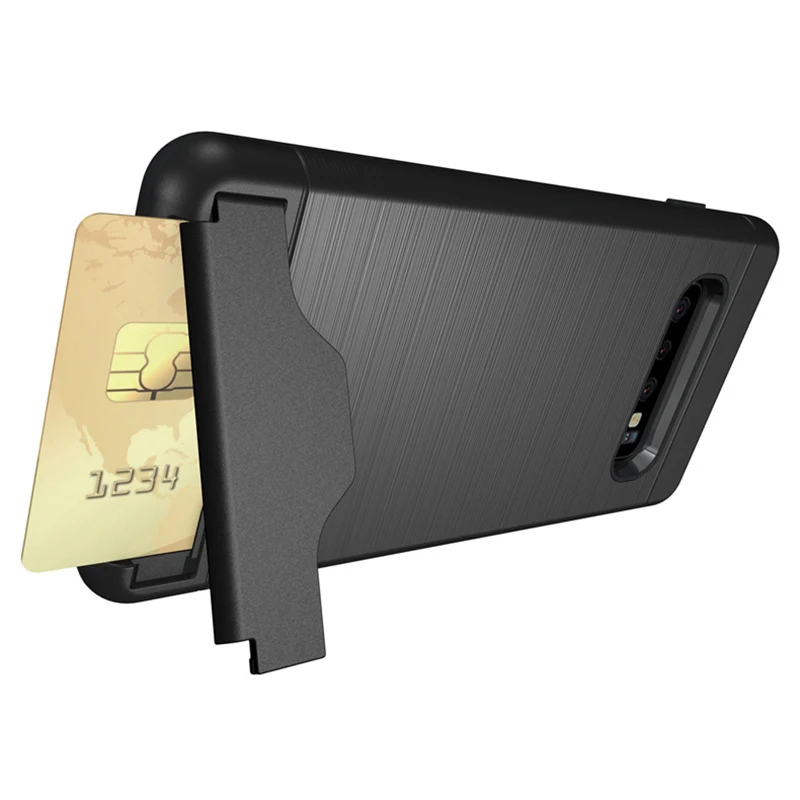 

Back Cover Holder Card Slot Phone Case For Samsung S10E S9 S8 note10 S10 plus A7 A5 2018 Hybrid Brushed Plastic Armor TPU Cases