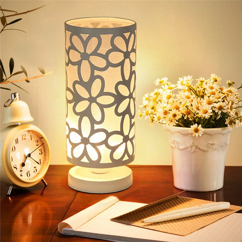 LAIDEYI Modern Hollow Flower Pattern Led Desk Lamp Cylinder Shape Home