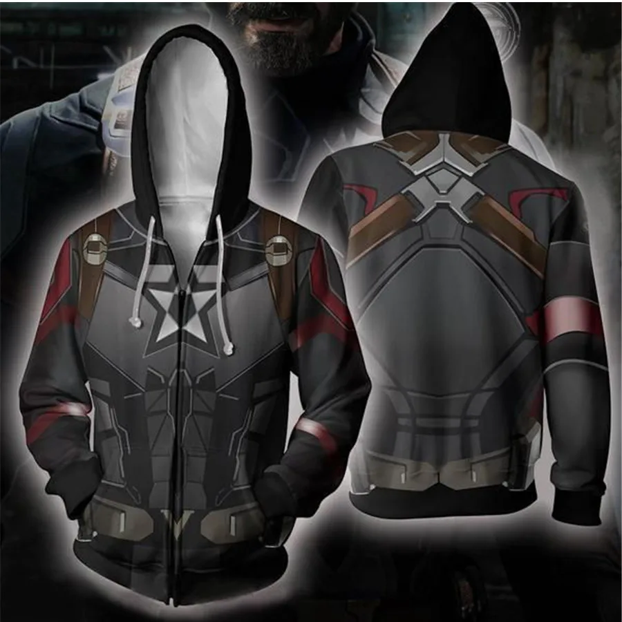 

Captain America Avengers Endgame Sweatshirts Hoodie Anime Jackets Man Women Top 3D Print Coat Cosplay Costume
