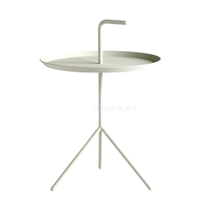 Креативный Мини Круглый Чайный журнальный столик в скандинавском стиле, металлический современный минималистичный домашний Железный столик для спальни, маленькая прикроватная тумбочка с ручкой - Цвет: S-White