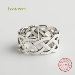 Leouerry, Сетчатое кольцо из стерлингового серебра 925 пробы, винтажное плетение, текстура линии, креативные Открытые Кольца для женщин