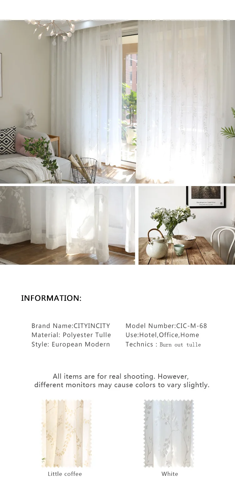 CITYINCITY luxury Pastoral curtains for living room Burn out kitchen curtain For bedroom Window ready made Curtain Customized02
