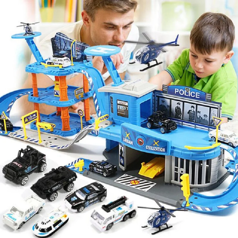 

2018 City Series New track puzzle large parking lot toy police engineering fire truck gift toys for children birthday present