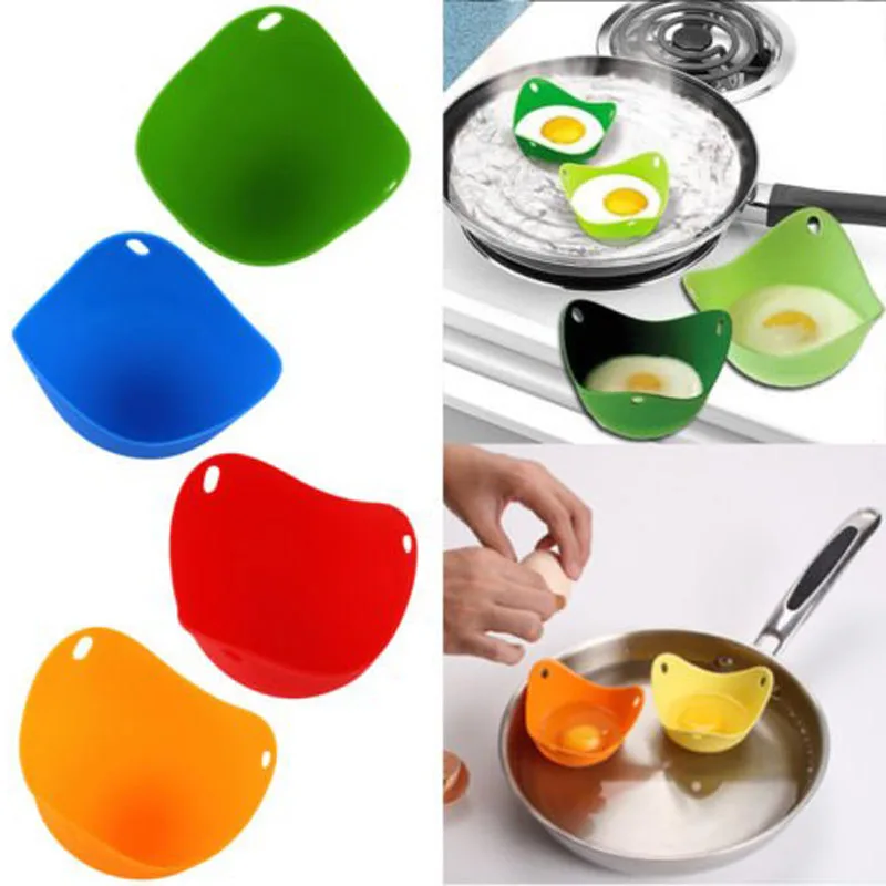 

4 Pcs/Set Silicone Egg Poaching Cups With Ring Standers Eggs Cooking for Microwave Stovetop HG99