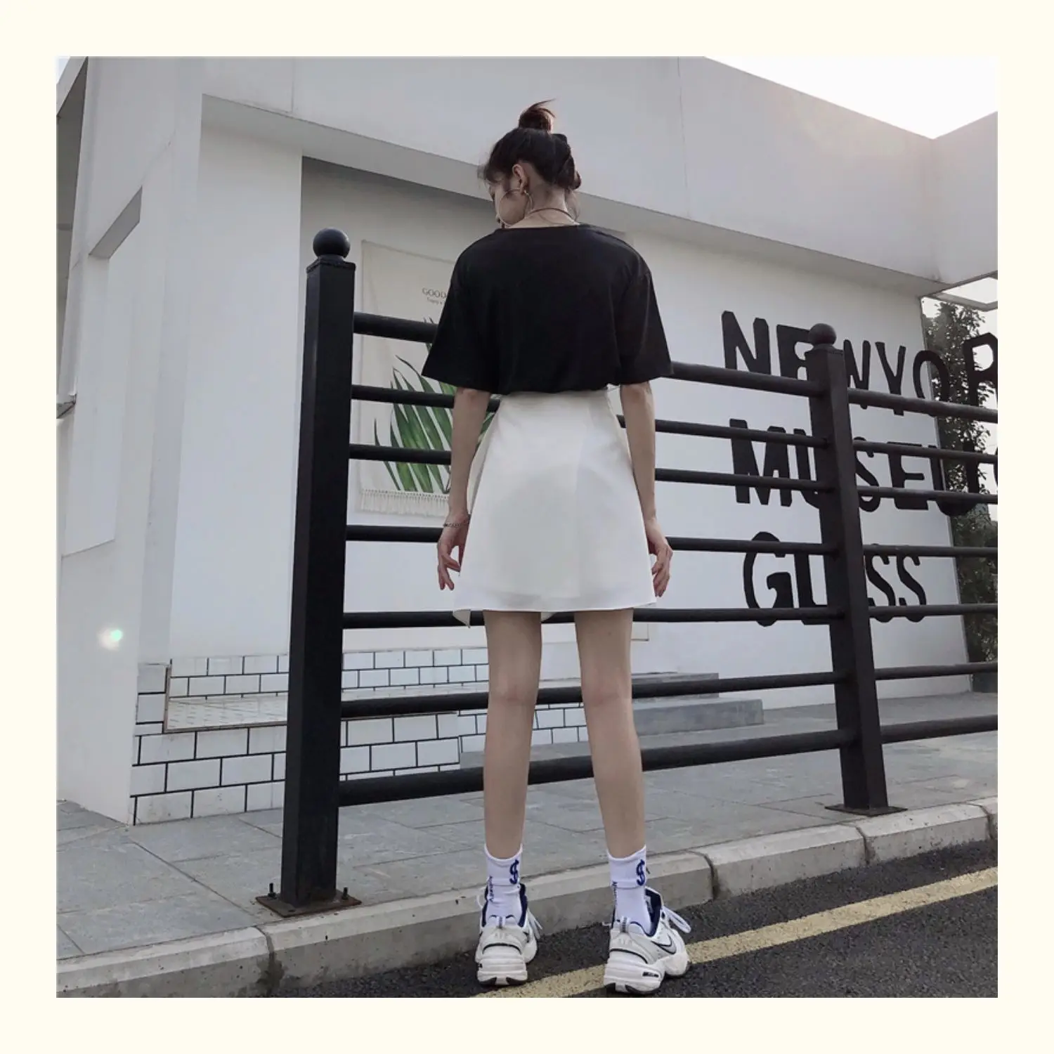 2019 Летний новый оригинальный Модный корейский стиль Асимметричная универсальная негабаритная трапециевидная Студенческая облегающая