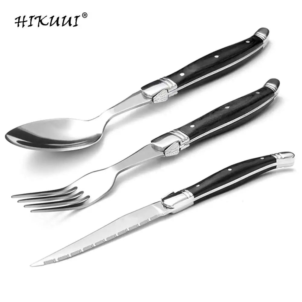 

3pcs/set Cutlery Stainless Steel Fork Steak Knives Fork Spoon Wooden Handle Wood Laguiole Style Dinner Knife Fork Spoon