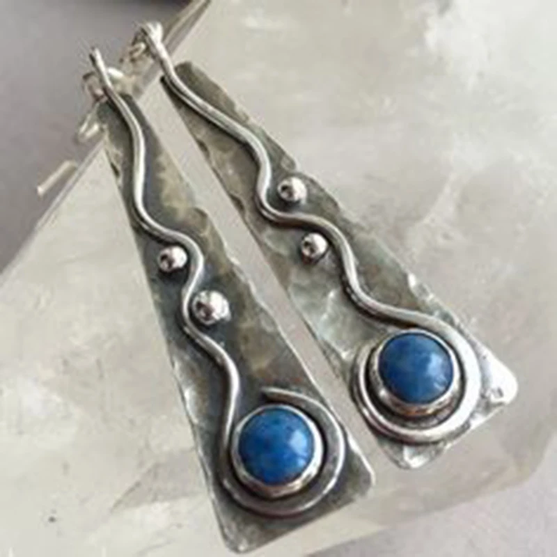 

Vintage Pendientes Geometry Blue/Red Stone Earrings For Women Boho Winding Twist Long Drop Earring Oorbellen Gift Z3D263