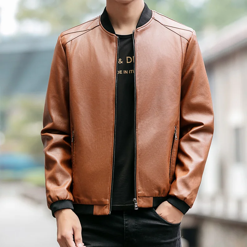 Mens Faux Leather Jacket 2018 Autumn Bomber Jacket Men Coat Fashion