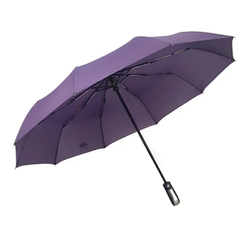 Purple Новые Полностью автоматические три складные мужские коммерческие компактные большие прочные ветрозащитные 10 ребра нежные черные зонтики - Цвет: Purple