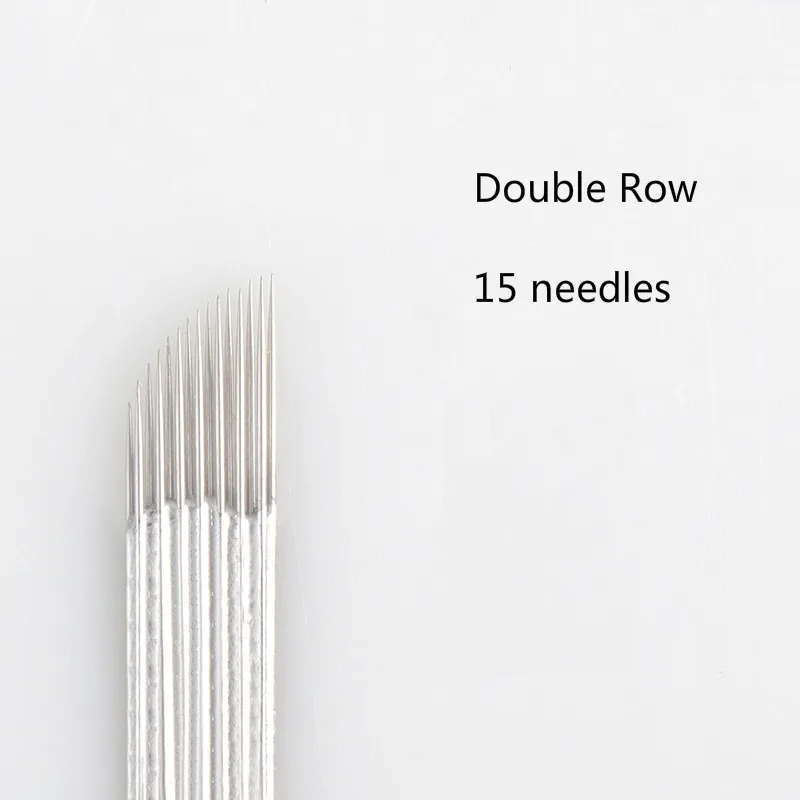

50 PCS Double Row 15-pin Tattoo Eyebrow Needle Manual Needle Bevel Blade 3D Embroidery for Permanent Makeup Eyebrow Tattoo Blade