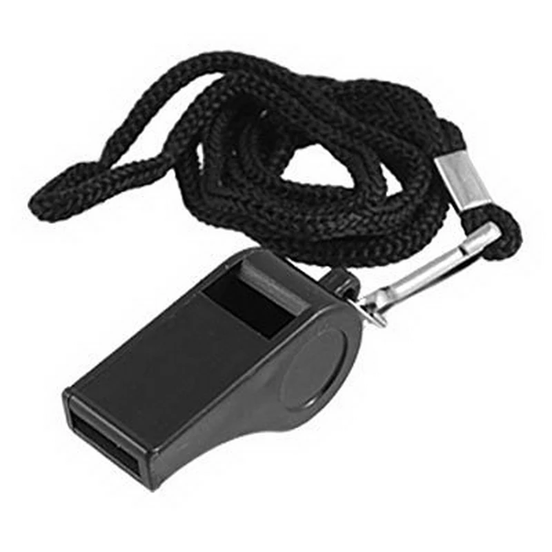 2Pcs/set Football Sports Match Referee Black Plastic Whistle with Neck