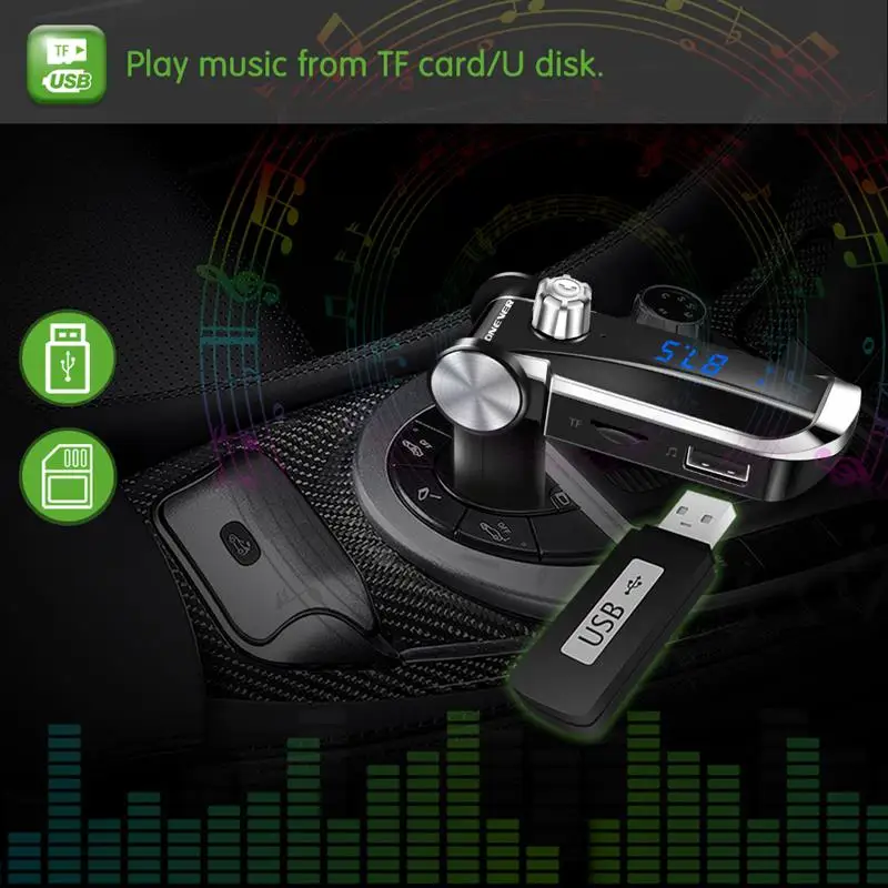 Onever вращающийся FM передатчик Bluetooth Car Kit MP3 радио модулятор U диск TF Аудио плеер ЖК-дисплей Дисплей Dual USB Автомобильное Зарядное устройство